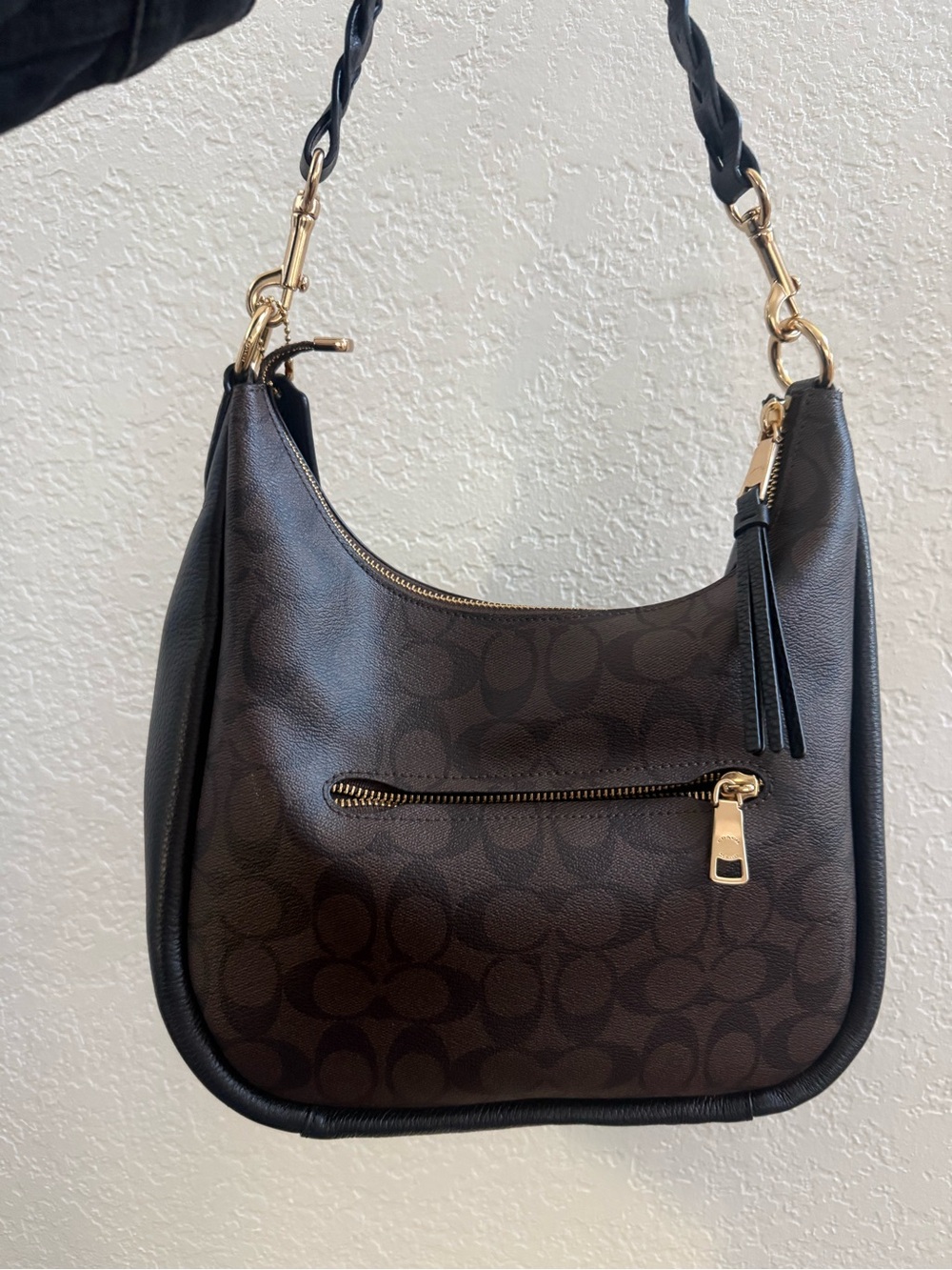 Coach Brown Logo-Print Hobo Shoulder Bag with Gold Hardware - Picture 2 of 4